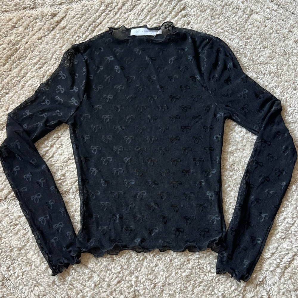 NWOT All in Favor Black Bow Sheer Top